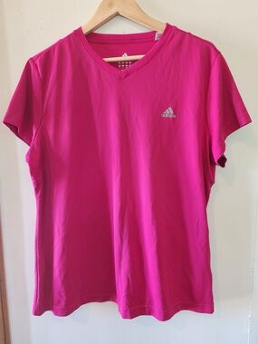 adidas Women's Pink V-Neck Performance Tee